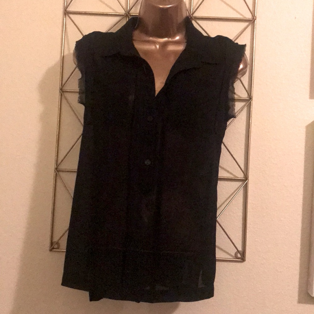 Button Down Petal Sleeve Work Blouse